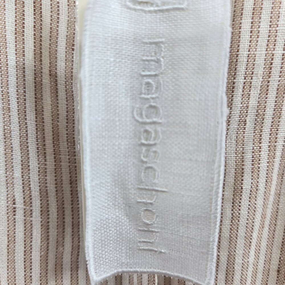 Magaschoni Creme Brown Striped Linen Cotton Pockets Maxi Dress Small - Picture 13 of 16